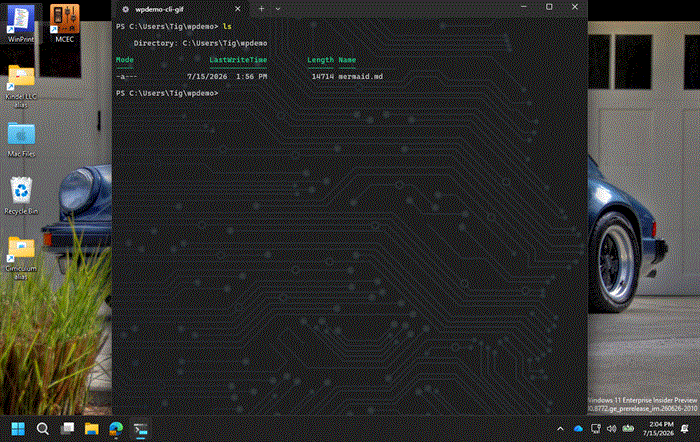wp print turning mermaid.md into a PDF, then viewing it