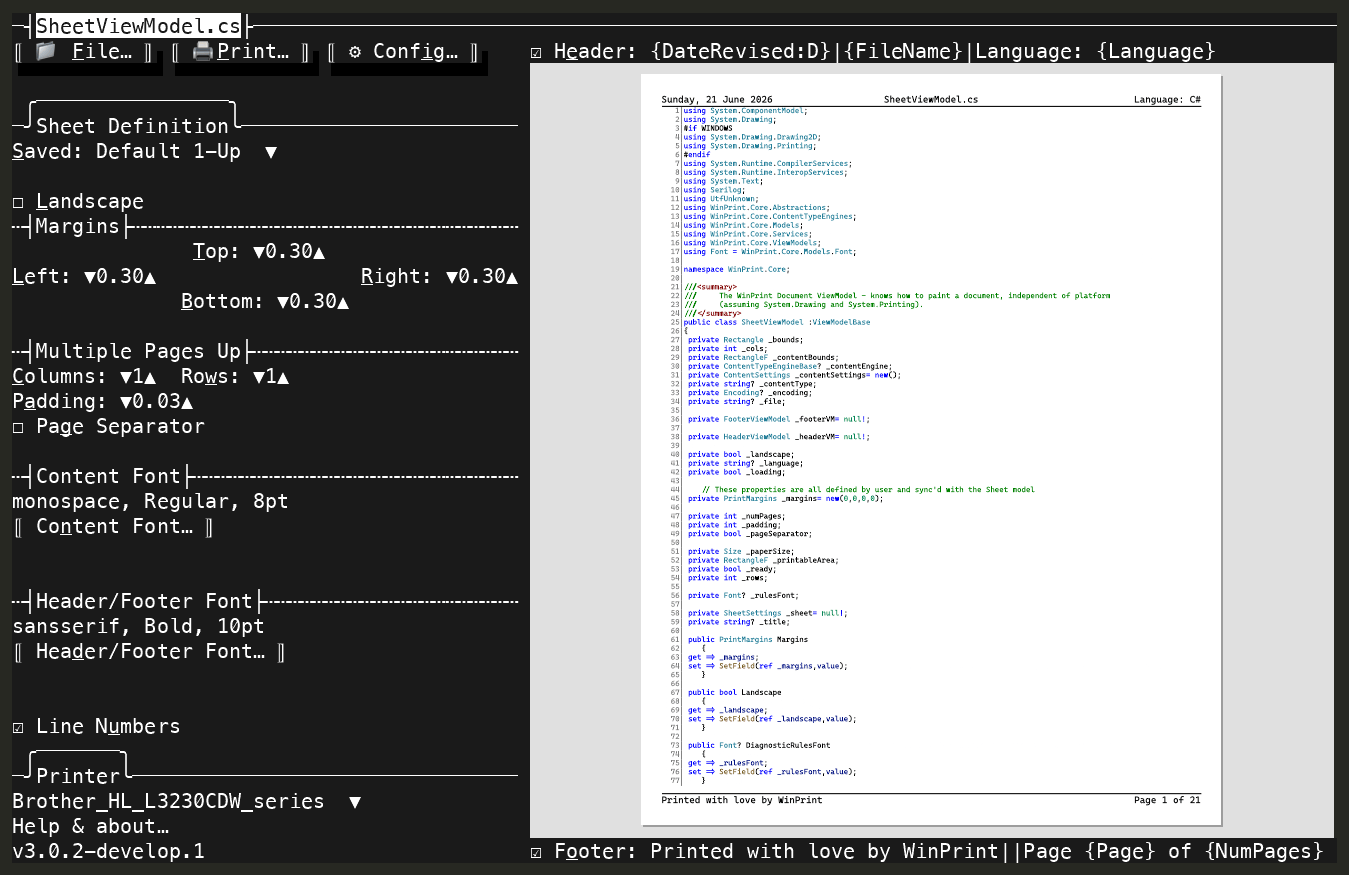 wp TUI — sixel print preview